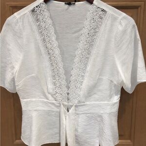 Express Ivory Lace Trim Blouse